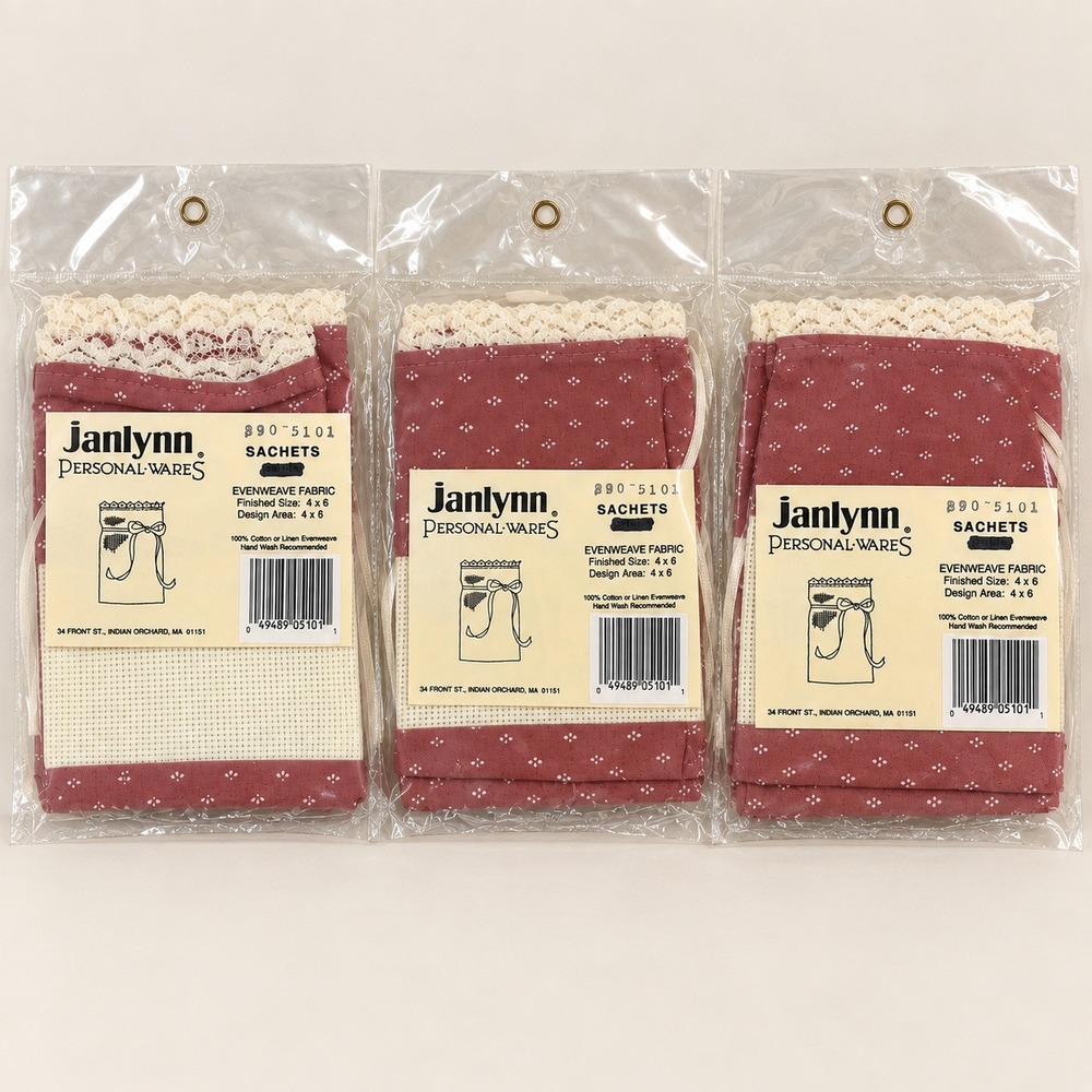 Cross Stitch Sachets Set of 3 Janlynn Personal Wares Rose Floral Evenweave 4x6
